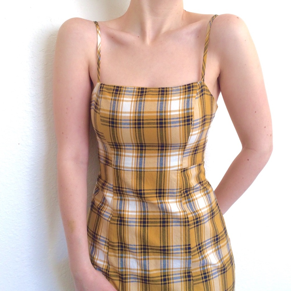 Square Neck Plaid Sheath Summer Flirty Mini